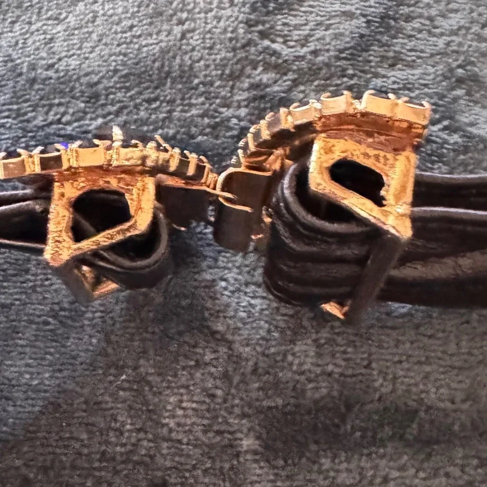 Vintage 90's  Black Leather Gold Butterfly Black Rhinestone Buckle Womens‎ Sm
